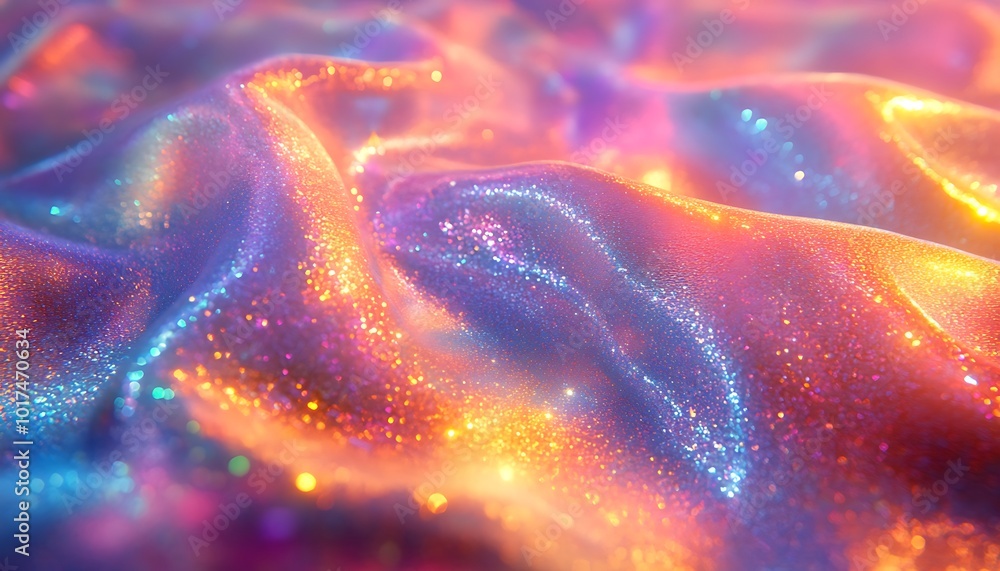 Aufkleber A vibrant, colorful fabric texture shimmering with sparkling light, showcasing an array of hues that create a captivating visual effect.