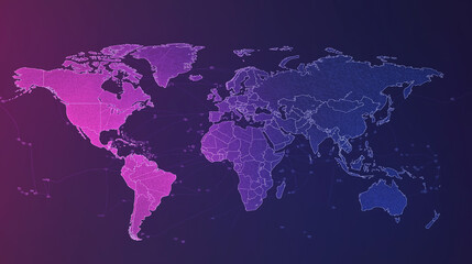 Fototapeta premium World Map with Network Connections Purple and Blue Gradient