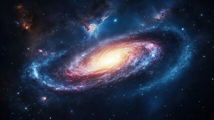 Fototapeta premium stunning galaxy scene filled with swirling stars and vibrant colors, showcasing beauty of universe. intricate details and luminous core create mesmerizing cosmic view