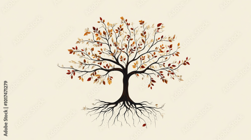 Aufkleber intricate tree of life design with branches and colorful leaves symbolizes growth and connection. ar