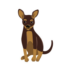 vector drawing cute puppy, sitting little dog at white background, hand drawn illustration