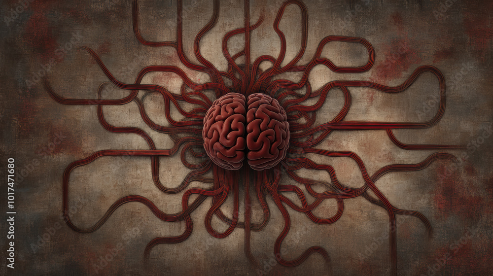 Poster artwork features central brain surrounded by flowing, red tendrils, creating striking visual effect.