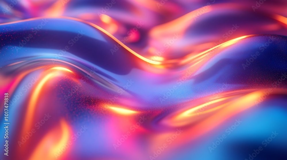 Poster a mesmerizing play of colorful waves, featuring smooth, reflective surfaces with a vibrant mix of bl