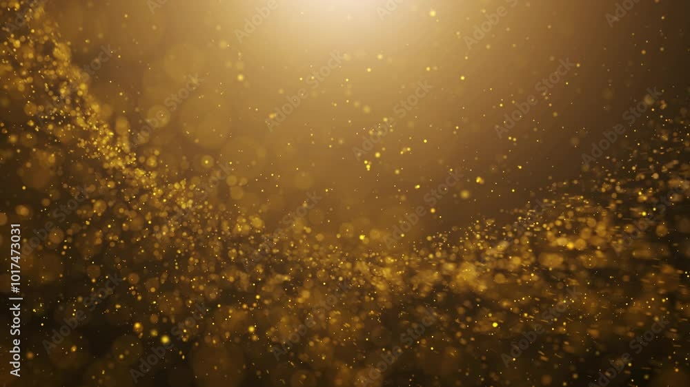 Poster seamless loop golden flicker particles copy space animation. concept holidays decoration background.