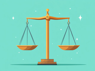 A colorful illustration of a balance scale symbolizing justice, fairness, and decision-making in a modern design.