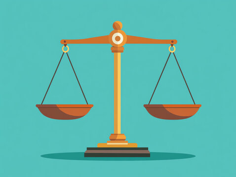 Stylish illustration of a balance scale symbolizing justice, equality, and fairness on a vibrant background.