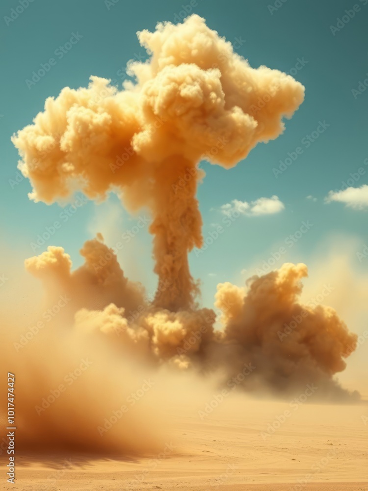 Wall mural dramatic desert explosion effect backdrop sand and dust erupting into the sky creating a dynamic and