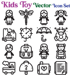 Naklejka premium Set of kids related outline Linear icon