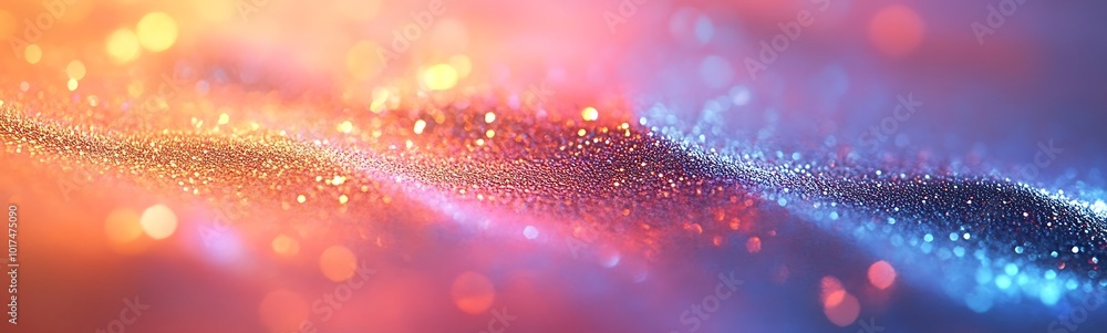 Poster A vibrant, abstract background with shimmering particles and flowing colors, creating a sense of depth and movement.