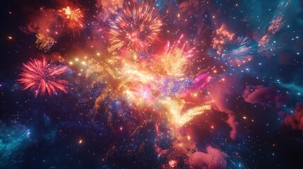 Fototapeta premium Fireworks Display in the Night Sky