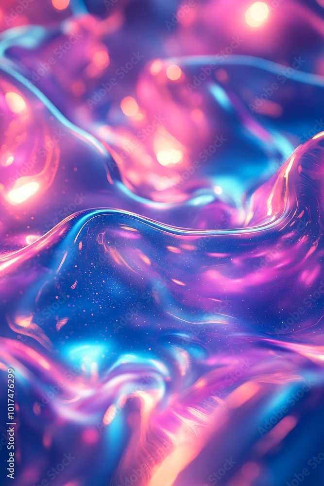 Poster a vibrant, abstract texture with flowing waves of purple, blue, and pink hues, creating a mesmerizin