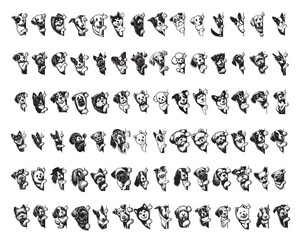 Obraz premium Collection of Peeking Dog clipart design - Dog Breeds Peeking face Vector illustration