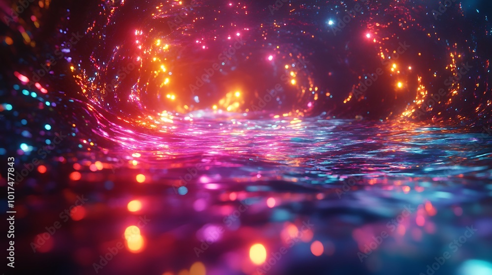 Leinwandbilder a vibrant, abstract scene of shimmering water illuminated by colorful lights, creating a surreal and