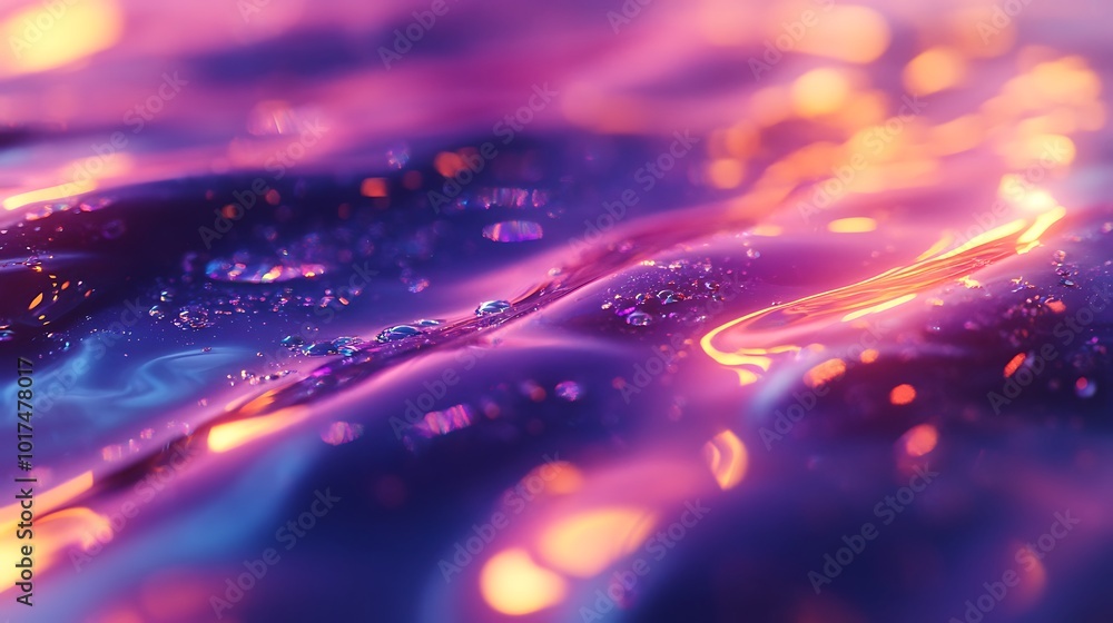 Aufkleber a vibrant, abstract close-up of flowing liquid with luminous purple and orange hues, creating a mesm