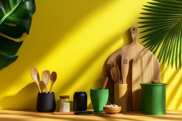 Hyper-realistic depiction of a minimalist kitchen with only a few carefully chosen utensils and ingredients, symbolizing simplicity and essentialism in everyday living