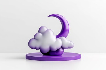 Minimalist abstract of a cloud with a crescent moon, symbolizing a dream-like sleep environment