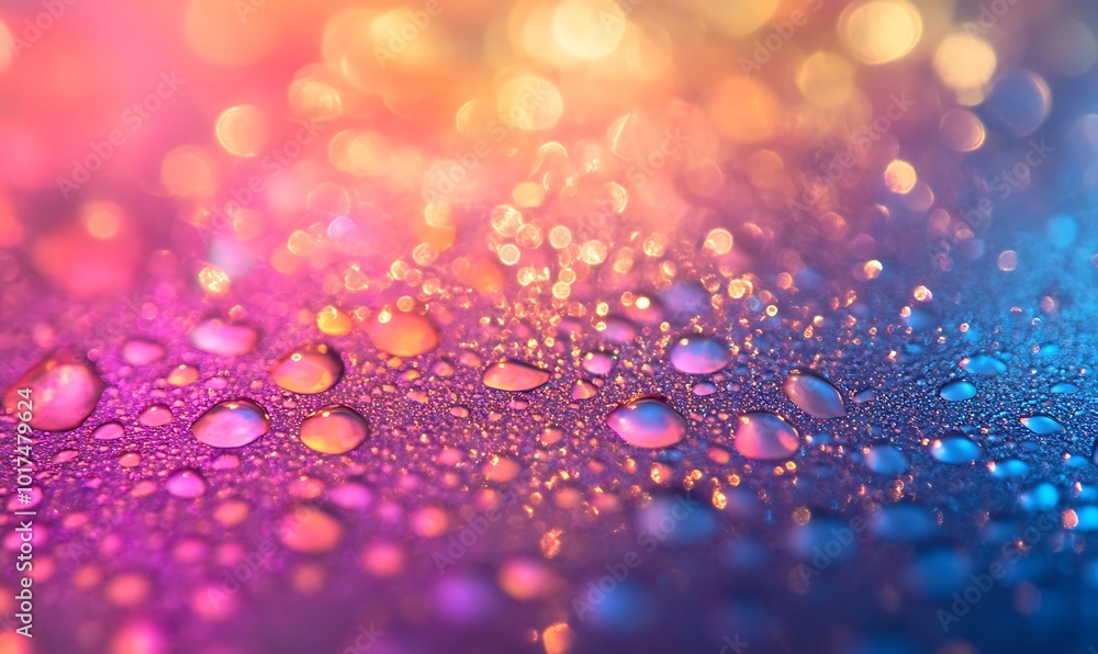 Poster colorful, abstract background featuring vibrant droplets of water, creating a stunning visual effect