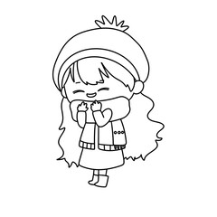 A girl is wearing a scarf and hat and is smiling