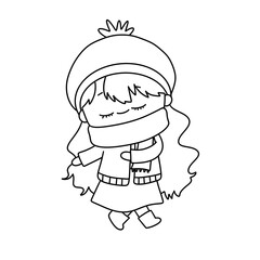 A girl is wearing a scarf and hat and is sleeping