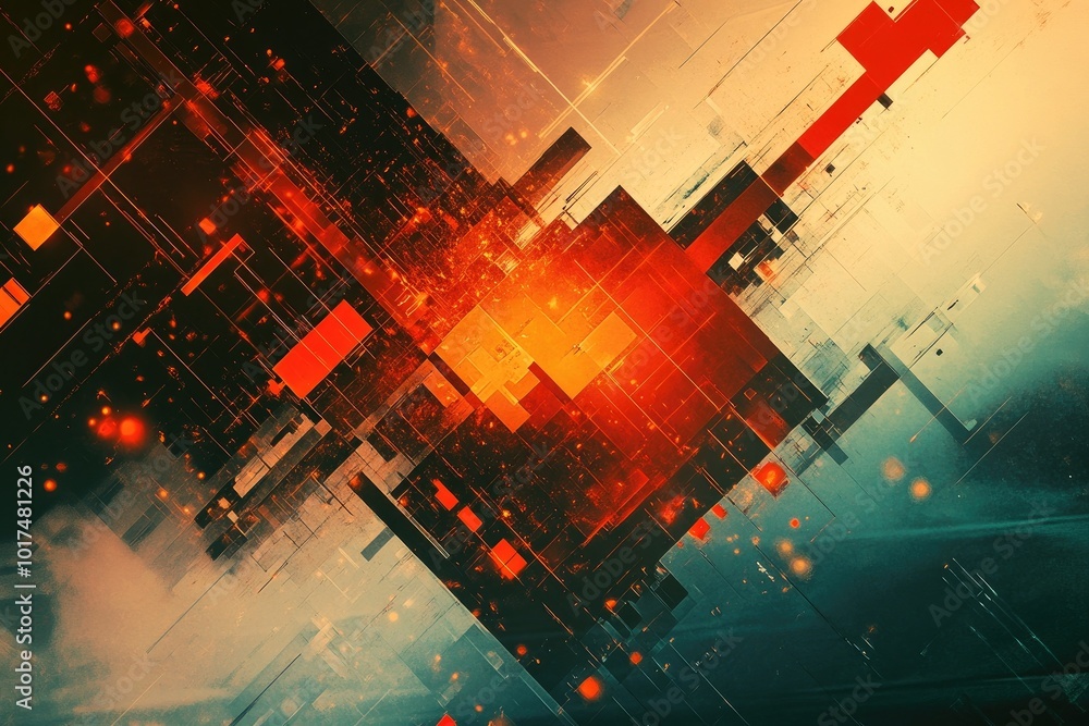 Aufkleber abstract digital design featuring geometric shapes and vibrant colors, creating a dynamic and futuri