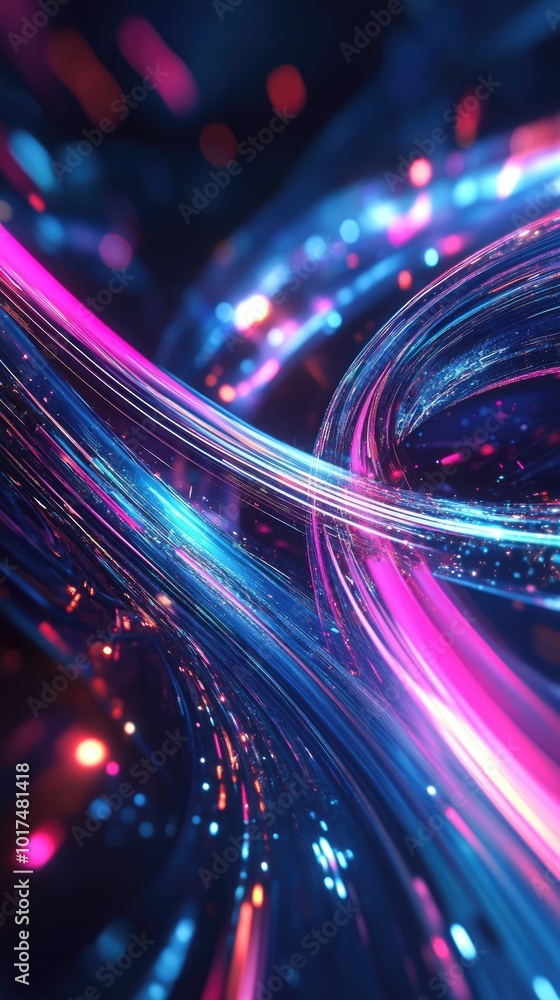 Poster vibrant abstract image featuring colorful light trails and a dynamic swirl, perfect for technology, 