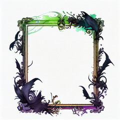Mystical watercolor page border with witchy and magical elements creating an enchanting frame