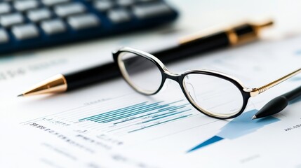 Fototapeta premium Business Report with Pen and Glasses