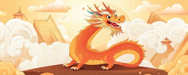 A cartoon dragon is standing