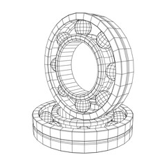 Roller bearing. Circular round rotating bearings used in industry for heavy equipment mechanical work and engineering. Wireframe low poly mesh vector illustration.