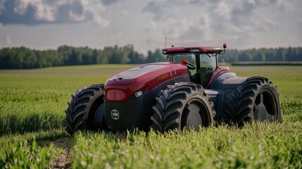 Fototapeta premium Smart farming technology with an autonomous tractor controlled by artificial intelligence, revolutionizing digital agriculture 4.0