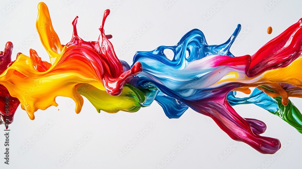Poster vibrant splashes of colorful paint in motion, creating an energetic and dynamic visual effect agains
