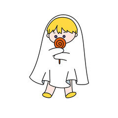 A cartoon of a child holding a lollipop