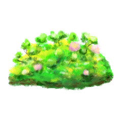 Bush with branches and flowers illustration, plant isolated