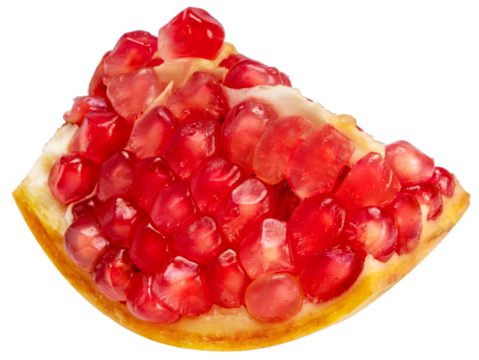 Yellow Pomegranate with red seed on white background, Pomegranate with slices isolate on white PNG File.