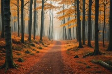 Obraz premium there is a path in the woods with a lot of trees