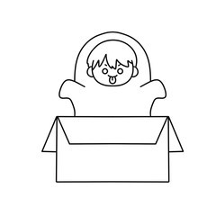 A cartoon of a child in a box with a mouth open