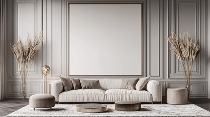 A sleek, upscale mockup of an antechamber showcasing a refined minimalist aesthetic with sophisticated frames and generous space for customized text or imagery.
