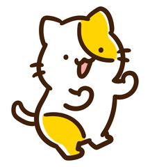 ガッツポーズをして応援するかわいいねこのキャラクターのデフォルメイラスト