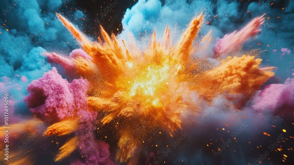 Aufkleber a vibrant explosion of colorful smoke and dust, creating a dynamic visual impact.