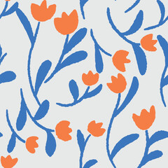 Abstract Retro Tulips cute flower vector seamless pattern. Perfect for Fabric, wallpapers and children's projects. 