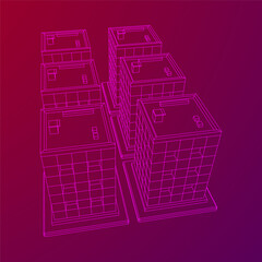 Residential and commercial Apartment building. Small city house. Wireframe low poly mesh vector illustration