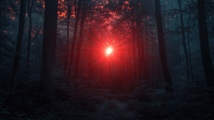 Red Sun Through Trees