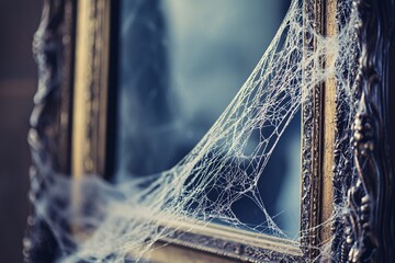 Delicate webs gracefully adorn an antique frame, infusing an air of intrigue and texture ideal for haunting event displays or festive decorations.