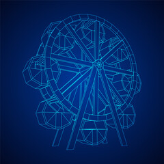 Ferris wheel spinning amusement park. Wireframe low poly mesh vector illustration.