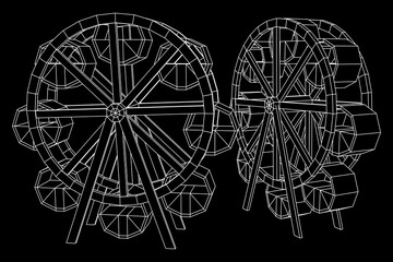 Ferris wheel spinning amusement park. Wireframe low poly mesh vector illustration.