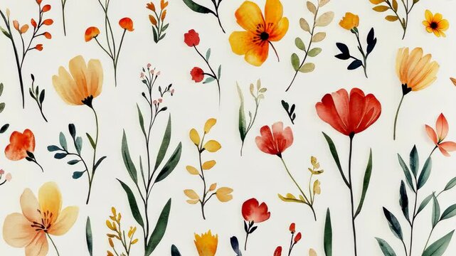 A watercolor illustration of a white background with yellow, red, and orange wildflowers