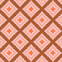 abstract ikat tribal diamond shape seamless pattern. orange and pink background. Perfect for fabric, wallpapers and children's project.