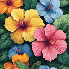 red, blue  and yellow flowers