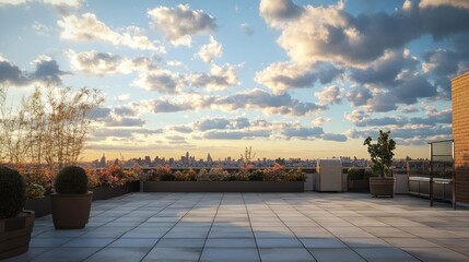 Cityscape View From Rooftop Terrace