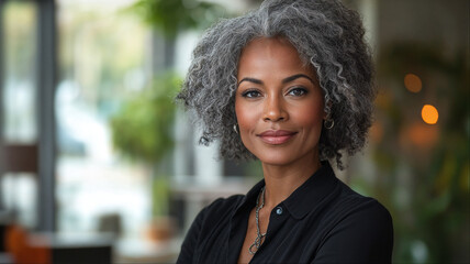 Fototapeta premium Confident smiling African-American businesswoman, professional office manager or charismatic female executive